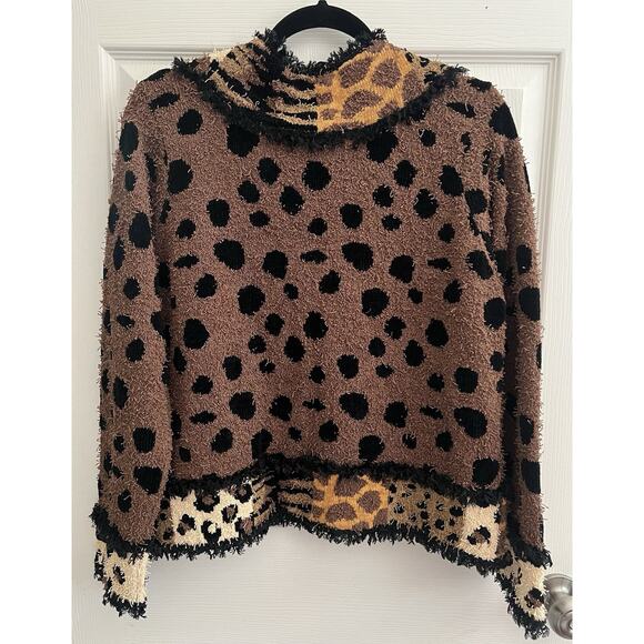 DESIGN OPTIONS BY PHILIP & JANE GORDON Fringe Terry Leopard Sweater Cardigan - Picture 5 of 10